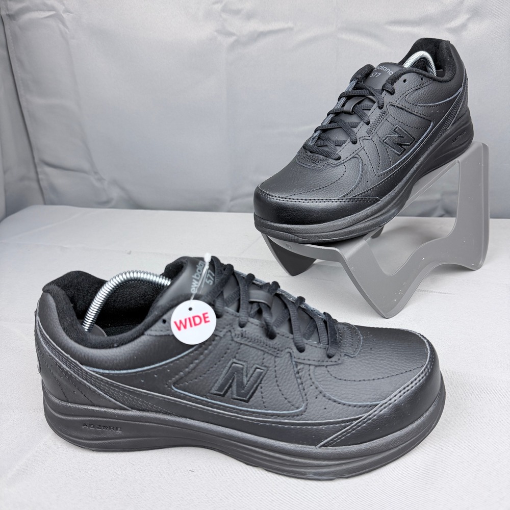 New Balance 577 Womens Walking Shoes Black Leather Wide WW577BK Size 8.5 D